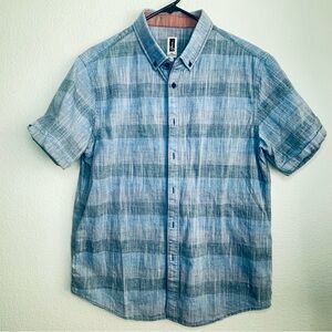 HOWE No 65 Creative Workforce Blue Gray Striped Short Sleeve Button Collar Shirt
